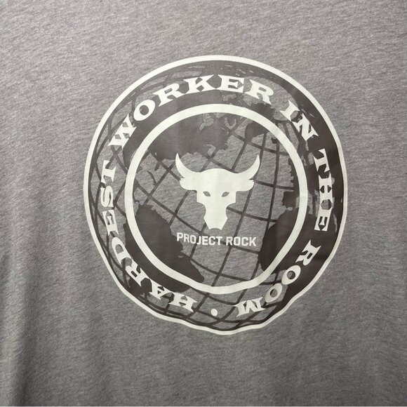 Under Armour Project Rock Men’s Gray Graphic T shirt in Size M “Hardest Worker” - Picture 4 of 10
